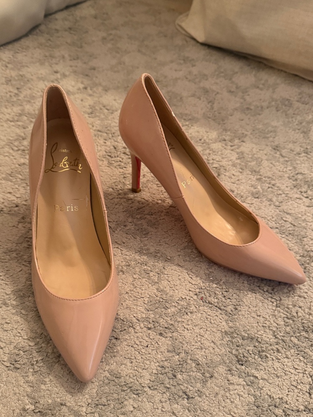 Nude Patent Leather Pointed Toe Pumps EUC Size 36